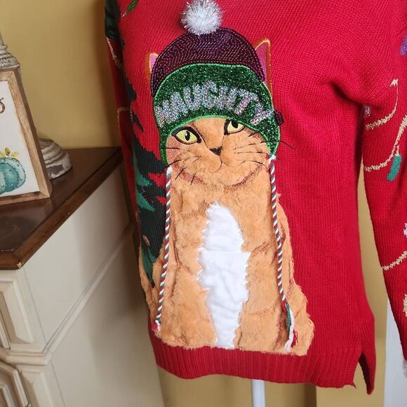 Jollidays Christmas Naughty cat sweater women's size XS - Picture 3 of 5